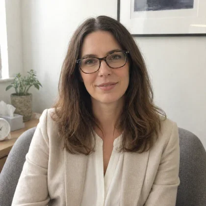 Scène humaine illustrative : thérapeute en consultation avec une personne